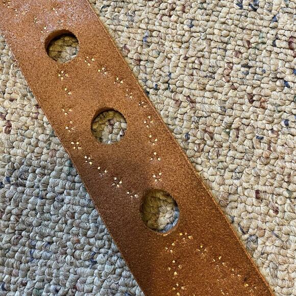 Y2K Michael Kors Genuine Leather Women M Belt Brown Gold Tone Hardware Studded - Picture 7 of 10